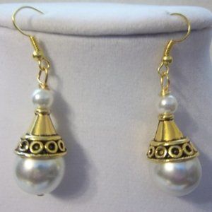 Hand Crafted White Pearl Beaded Statement Dangle Drop Earrings